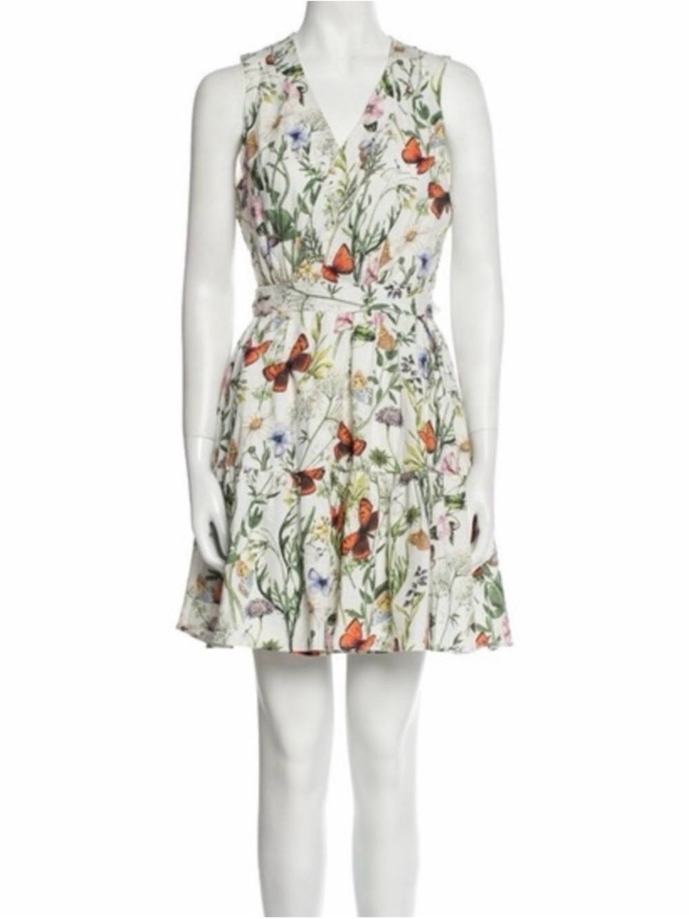 Christian Lacroix White Floral & Orange Butterfly Wrap Dress